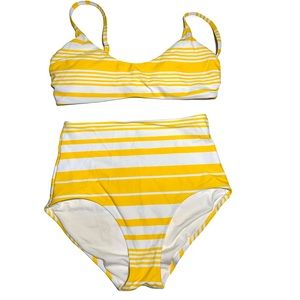 Aerie high waisted white and yellow striped bikini small new no tag